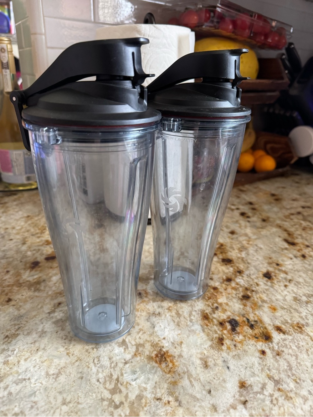 Clear Vitamix blender cups with Black Flip Lid - Set of 2